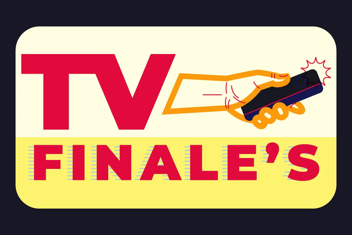 TV Finale's with a hand holding a tv remote.